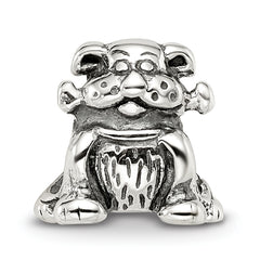 Sterling Silver 925 Antiqued Dog with Bone Themed Bead Solid Casted