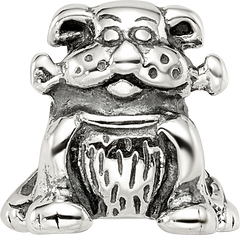 Sterling Silver 925 Antiqued Dog with Bone Themed Bead Solid Casted