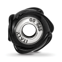 Sterling Silver 925 Glass Bead with Textured Lines Polished Finish Elegant Design