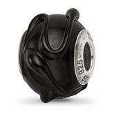 Sterling Silver Reflections Italian Black w/Textured Lines Glass Bead