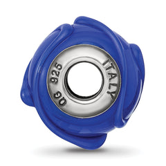 Sterling Silver 925 Glass Bead with Textured Dark Blue Finish