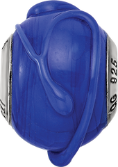 Sterling Silver 925 Glass Bead with Textured Dark Blue Finish