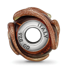Sterling Silver 925 Italian Glass Bead with Textured Brown Design