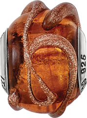 Sterling Silver 925 Italian Glass Bead with Textured Brown Design