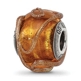 Sterling Silver Reflections Italian Brown w/Textured Lines Glass Bead