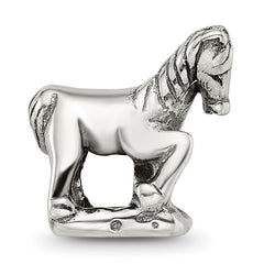 Sterling Silver 925 Horse Bead with Antiqued Finish Solid Cast Design