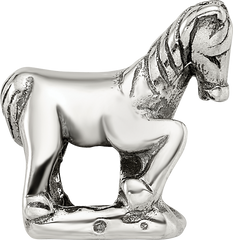 Sterling Silver 925 Horse Bead with Antiqued Finish Solid Cast Design