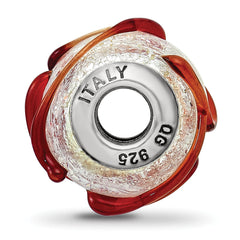 Sterling Silver 925 Glass Bead with Brown Textured Line Polished Finish