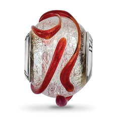 Sterling Silver 925 Glass Bead with Brown Textured Line Polished Finish