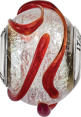 Sterling Silver 925 Glass Bead with Brown Textured Line Polished Finish