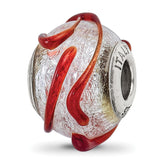 Sterling Silver Reflections Italian Silver w/Brown Textured Line Glass Bead