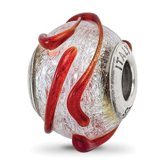 Sterling Silver Reflections Italian Silver w/Brown Textured Line Glass Bead