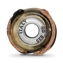 Sterling Silver 925 Glass Bead with Polished Yellow, Black, and Brown Lines Elegant Charm