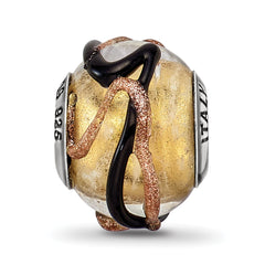 Sterling Silver 925 Glass Bead with Polished Yellow, Black, and Brown Lines Elegant Charm