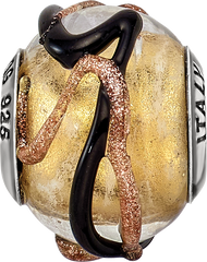 Sterling Silver 925 Glass Bead with Polished Yellow, Black, and Brown Lines Elegant Charm