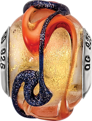 Sterling Silver 925 Polished Glass Bead with Vibrant Yellow Blue/Orange Lines