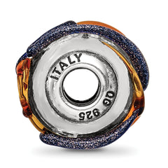 Sterling Silver 925 Polished Blue/Brown Textured Glass Bead Elegant and Unique