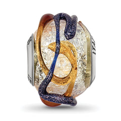 Sterling Silver 925 Polished Blue/Brown Textured Glass Bead Elegant and Unique