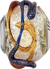 Sterling Silver 925 Polished Blue/Brown Textured Glass Bead Elegant and Unique