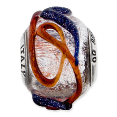 Sterling Silver 925 Polished Bead with Blue/Red Textured Glass