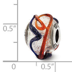 Sterling Silver 925 Polished Bead with Blue/Red Textured Glass
