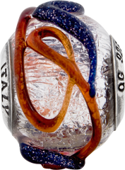 Sterling Silver 925 Polished Bead with Blue/Red Textured Glass