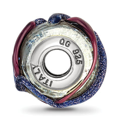 Sterling Silver 925 Italian Glass Bead with Purple Textured Finish