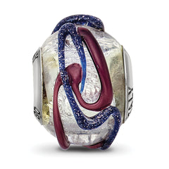 Sterling Silver 925 Italian Glass Bead with Purple Textured Finish