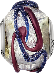 Sterling Silver 925 Italian Glass Bead with Purple Textured Finish
