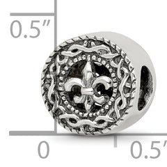 Sterling Silver 925 Fleur de Lis Bead Solid Casted Elegant Themed Design