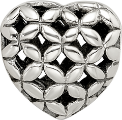 Sterling Silver 925 Heart Bead with Casted Solid Design