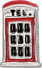 Sterling Silver 925 Enameled Telephone Booth Bead, Vintage-Inspired Solid Charm