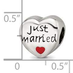 Sterling Silver 925 Just Married Heart Bead with Enamel Accents
