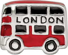 Sterling Silver 925 London Bus Bead with Enamel Accents Solid Cast Design