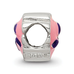 Sterling Silver 925 Kids Enameled Heart Bead with Pink Bow Detail