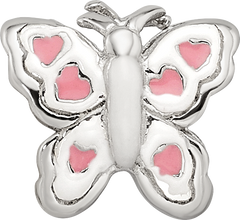 Sterling Silver 925 Kids Butterfly Bead with Pink Enamel Elegant Design