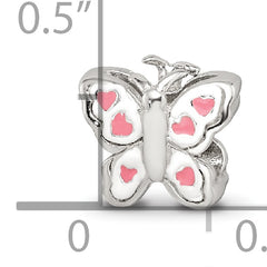 Sterling Silver 925 Kids Butterfly Bead with Pink Enamel Elegant Design