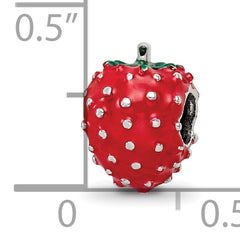 Sterling Silver 925 Kids Strawberry Bead with Red Enamel Solid and Charming