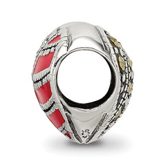 Sterling Silver 925 Marcasite & Enameled Heart Bead Vintage Charm Elegance