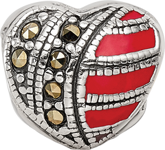 Sterling Silver 925 Marcasite & Enameled Heart Bead Vintage Charm Elegance