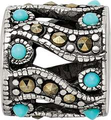 Sterling Silver Marcasite & Turquoise Bead with 12 Stones Elegant Finish