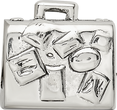 Sterling Silver 925 Suitcase Bead with Solid Casted Design