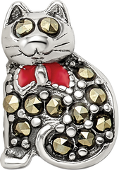 Sophia Jewelers Sterling Silver Marcasite & Enamel Cat Bead Charm