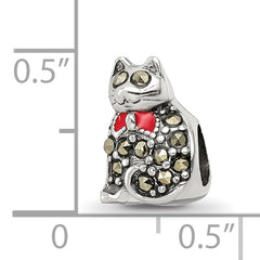 Sophia Jewelers Sterling Silver Marcasite & Enamel Cat Bead Charm