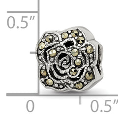 Sterling Silver 925 Marcasite Flower Bead Solid Vintage-Inspired Design