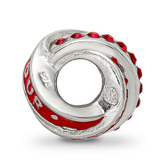 Sterling Silver 925 Red Crystal Bead with Solid Casted Design