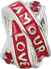 Sterling Silver 925 Red Crystal Bead with Solid Casted Design