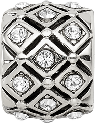 Sterling Silver 925 April White Crystal Bead with Solid Cast Design