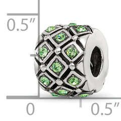 Sterling Silver 925 August Green Crystal Bead with Solid Cast Design