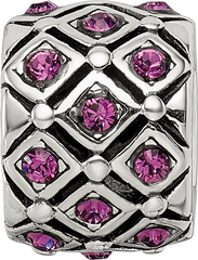 Sterling Silver 925 Purple Crystal Bead with Solid Casted Design